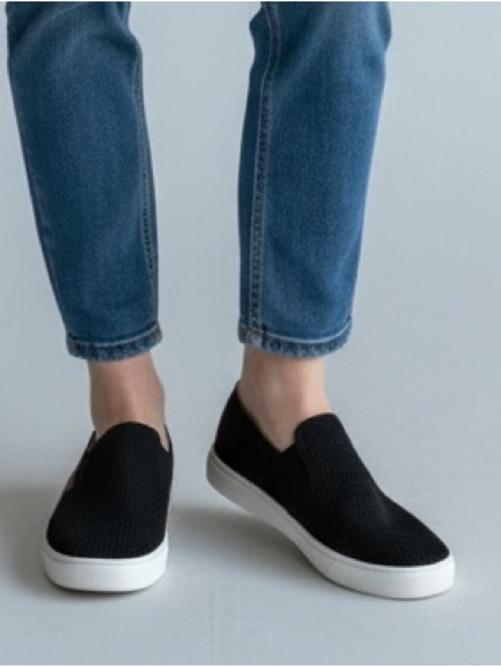 OluKai Pehuea was Women's Black Knit Slip-On Sneakers with White Sole